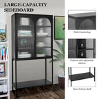 Meuble de Rangement Élégant sur Pied avec 2 Portes Vitrées Bombées Vitrine de Salon avec Étagères Réglables Anti-Basculement Anti-Poussière