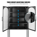 Meuble de Rangement Élégant sur Pied avec 2 Portes Vitrées Bombées Vitrine de Salon avec Étagères Réglables Anti-Basculement Anti-Poussière