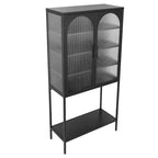 Meuble de Rangement Élégant sur Pied avec 2 Portes Vitrées Bombées Vitrine de Salon avec Étagères Réglables Anti-Basculement Anti-Poussière