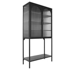 Meuble de Rangement Élégant sur Pied avec 2 Portes Vitrées Bombées Vitrine de Salon avec Étagères Réglables Anti-Basculement Anti-Poussière