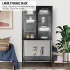 Meuble de Rangement Élégant sur Pied avec 2 Portes Vitrées Bombées Vitrine de Salon avec Étagères Réglables Anti-Basculement Anti-Poussière