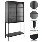 Meuble de Rangement Élégant sur Pied avec 2 Portes Vitrées Bombées Vitrine de Salon avec Étagères Réglables Anti-Basculement Anti-Poussière