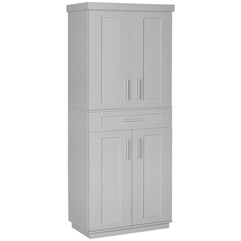 Armoire de cuisine moderne autoportante avec portes et tiroir, étagères réglables, grise