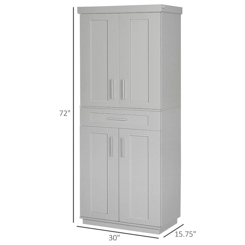 Armoire de cuisine moderne autoportante avec portes et tiroir, étagères réglables, grise