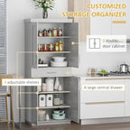 Armoire de cuisine moderne autoportante avec portes et tiroir, étagères réglables, grise