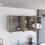 Meuble mural, double porte, vitrine, étagère - Pin clair
