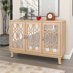 Sideboard with Glass Doors, 3 Door Mirrored Buffet Cabinet