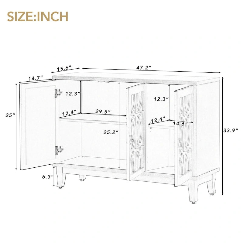 Buffet avec portes vitrées, Buffet 3 portes avec miroir