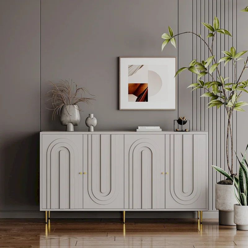Buffet bahut moderne laqué gris 4 portes en bois - N/A