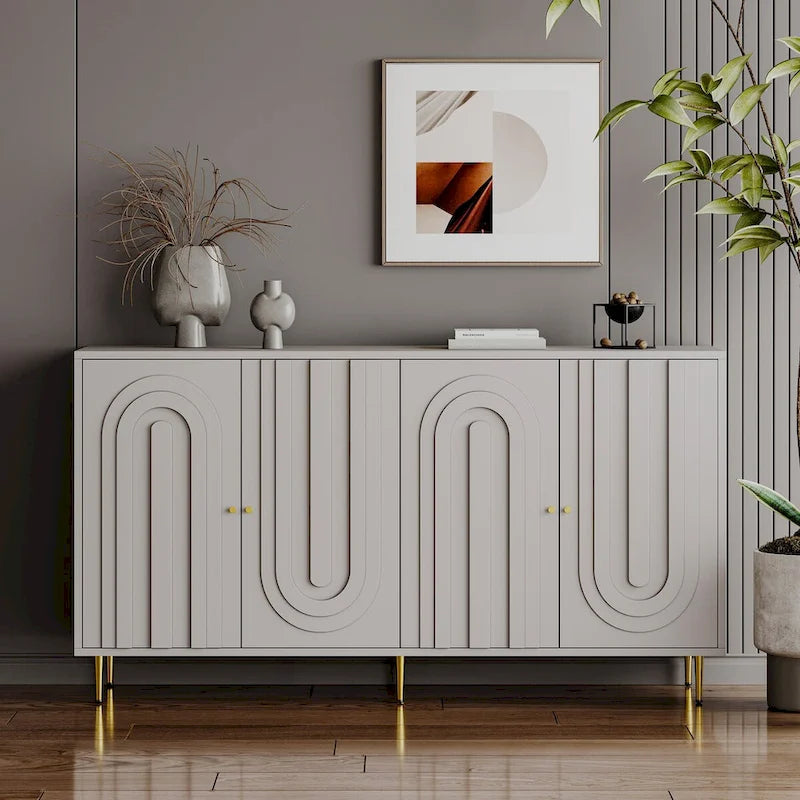 Buffet bahut moderne laqué gris 4 portes en bois - N/A