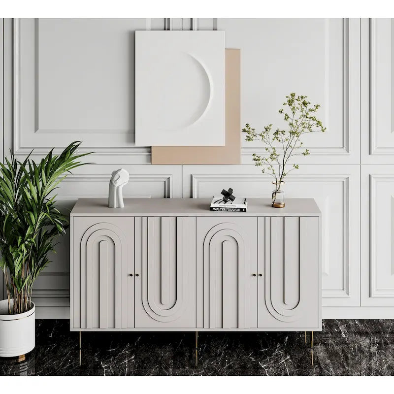 Buffet bahut moderne laqué gris 4 portes en bois - N/A