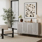 Buffet bahut moderne laqué gris 4 portes en bois - N/A