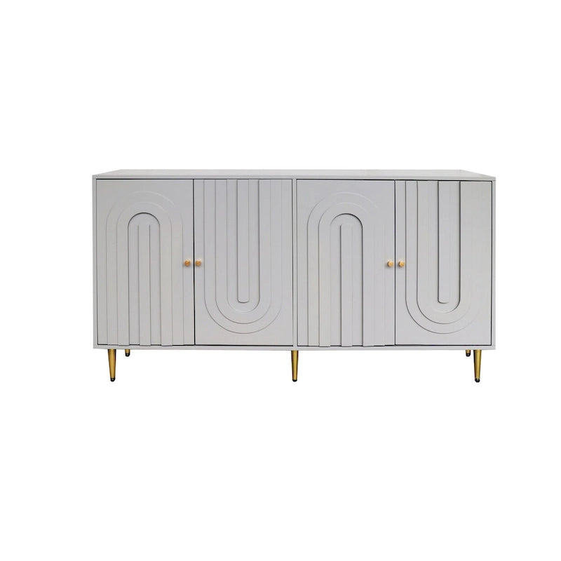 Buffet bahut moderne laqué gris 4 portes en bois - N/A