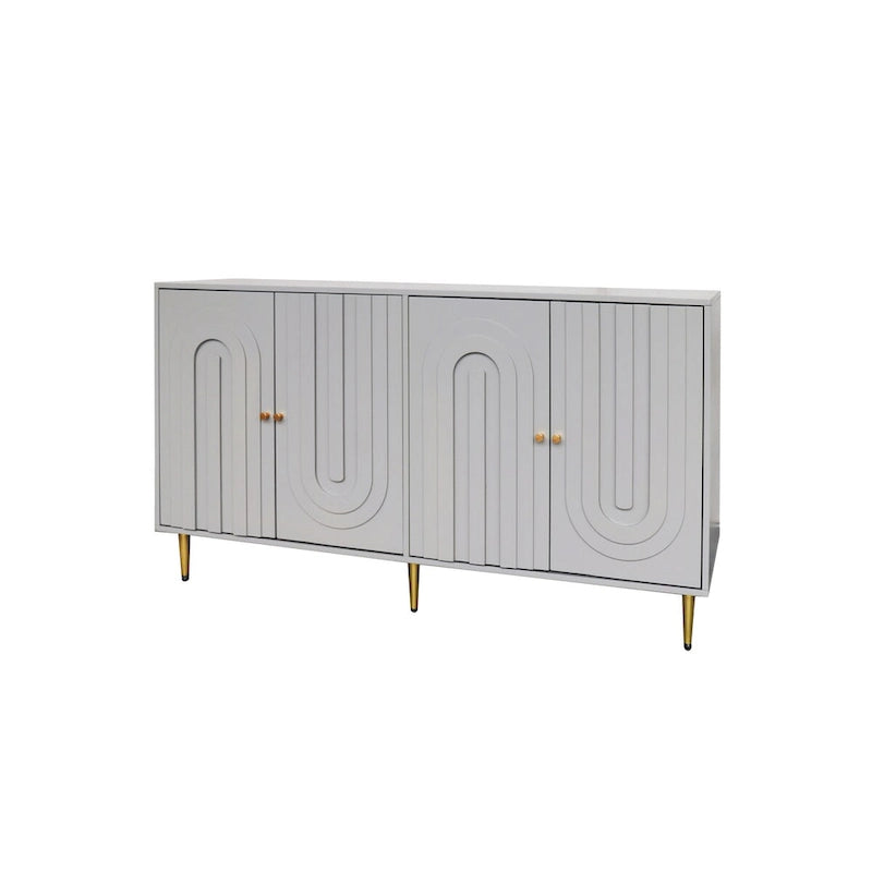 Buffet bahut moderne laqué gris 4 portes en bois - N/A