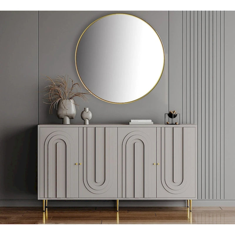 Buffet bahut moderne laqué gris 4 portes en bois - N/A