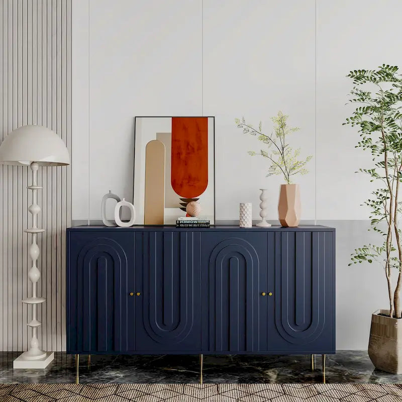 Buffet bahut moderne laqué gris 4 portes en bois - N/A