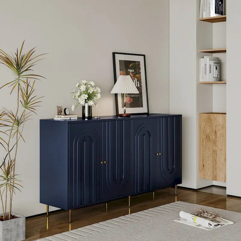 Buffet bahut moderne laqué gris 4 portes en bois - N/A