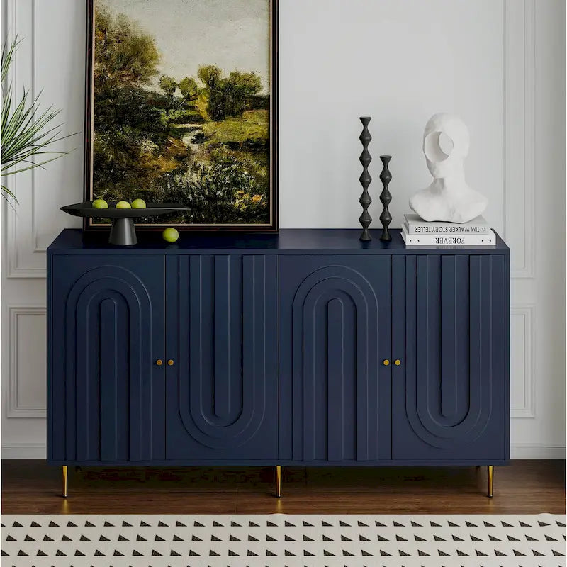 Buffet bahut moderne laqué gris 4 portes en bois - N/A