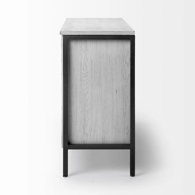 Armoire d'appoint Savannah II en placage de sapin blanc avec cadre en fer et 3 portes - 47.2L x 15.7W x 31.5H