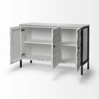 Armoire d'appoint Savannah II en placage de sapin blanc avec cadre en fer et 3 portes - 47.2L x 15.7W x 31.5H