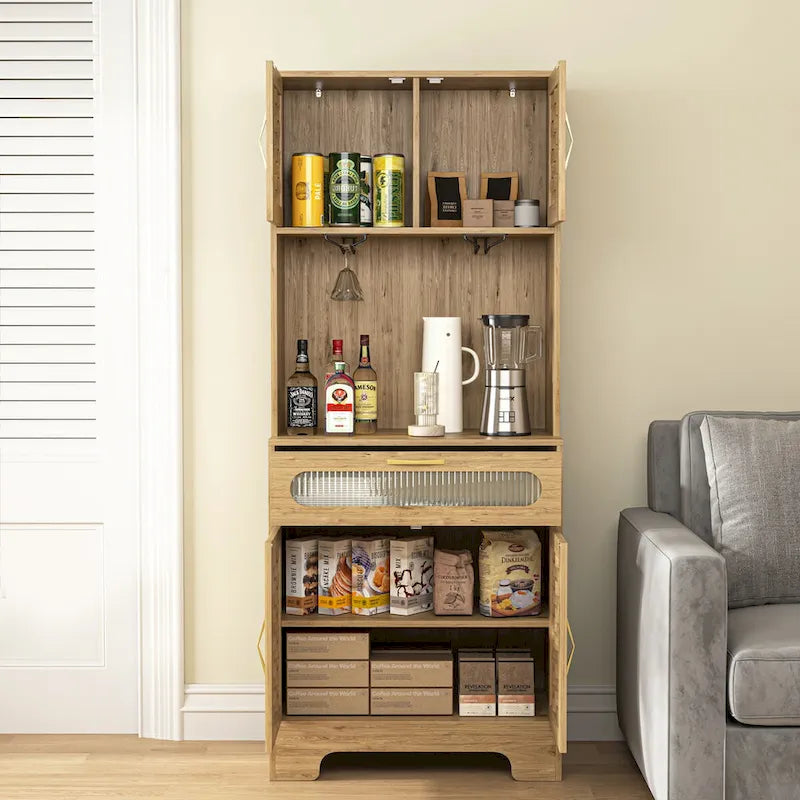 Armoire de Rangement Haute 67" pour Cuisine, Buffet Autoportant, Meuble Bar pour Alcool, Meuble de Rangement Autonome