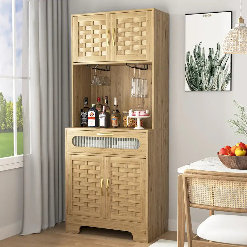 Armoire de Rangement Haute 67" pour Cuisine, Buffet Autoportant, Meuble Bar pour Alcool, Meuble de Rangement Autonome