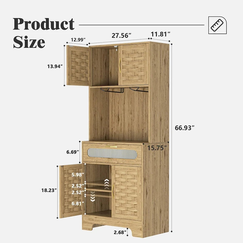 Armoire de Rangement Haute 67" pour Cuisine, Buffet Autoportant, Meuble Bar pour Alcool, Meuble de Rangement Autonome