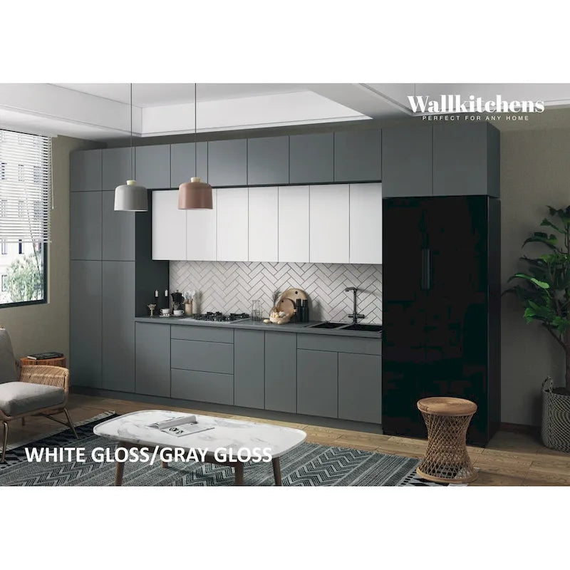 Cuisine Collection Serene Gris et Blanc Brillant Taille de Base 4,57m de Large - 180x107