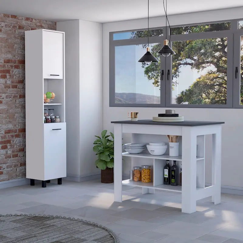 Ensemble de cuisine 2 pièces FM Furniture Nashville, îlot de cuisine Brooklyn et armoire de rangement Sheffield