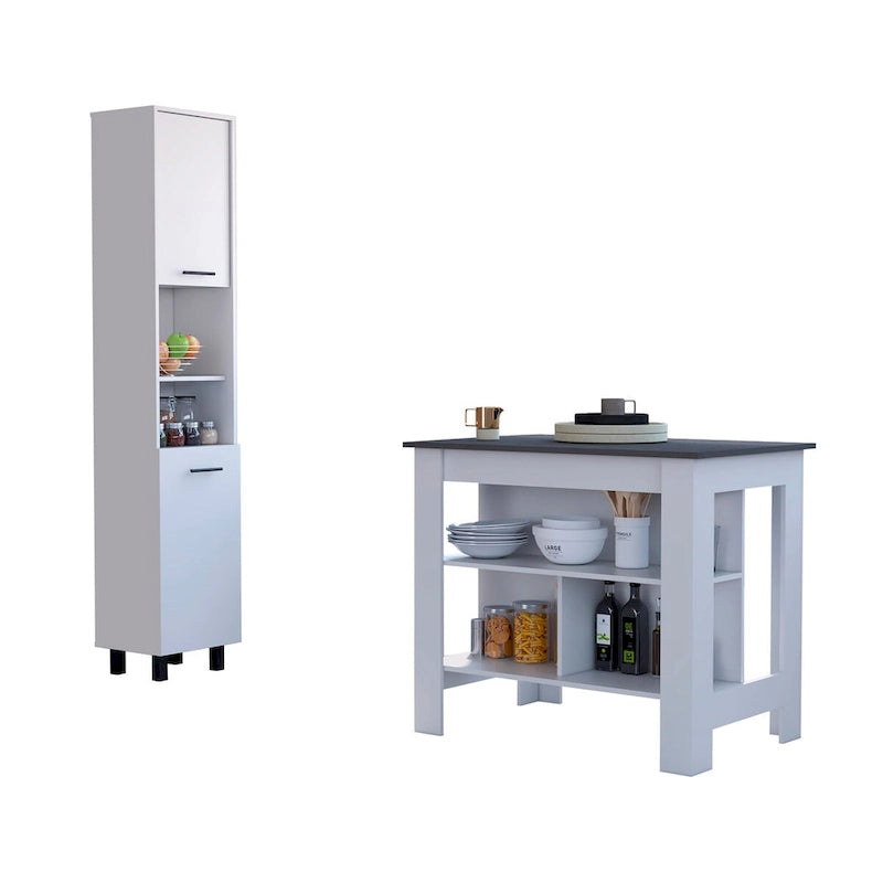 Ensemble de cuisine 2 pièces FM Furniture Nashville, îlot de cuisine Brooklyn et armoire de rangement Sheffield