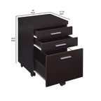 Classeur mobile 3 tiroirs de 66 cm, roulettes lisses, cappuccino foncé