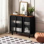 Meuble d'appoint vintage avec porte et étagères en verre trempé dépoli, buffet de cuisine, meuble d'entrée