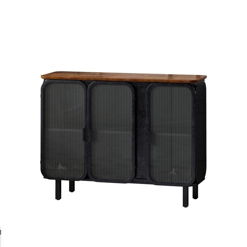 Meuble d'appoint vintage avec porte et étagères en verre trempé dépoli, buffet de cuisine, meuble d'entrée