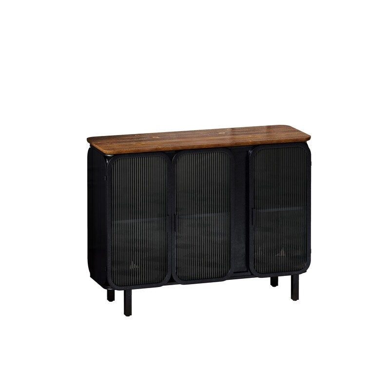 Meuble d'appoint vintage avec porte et étagères en verre trempé dépoli, buffet de cuisine, meuble d'entrée