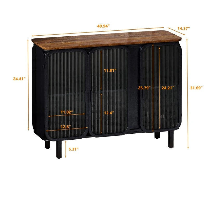 Meuble d'appoint vintage avec porte et étagères en verre trempé dépoli, buffet de cuisine, meuble d'entrée
