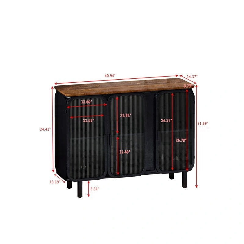 Meuble d'appoint vintage avec porte et étagères en verre trempé dépoli, buffet de cuisine, meuble d'entrée