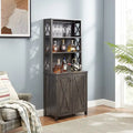 Coffee Bar Cabinet with Hollow Out Barn Design Wood Cabinet