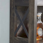Meuble bas de bar à café en bois avec portes coulissantes façon grange ajourées