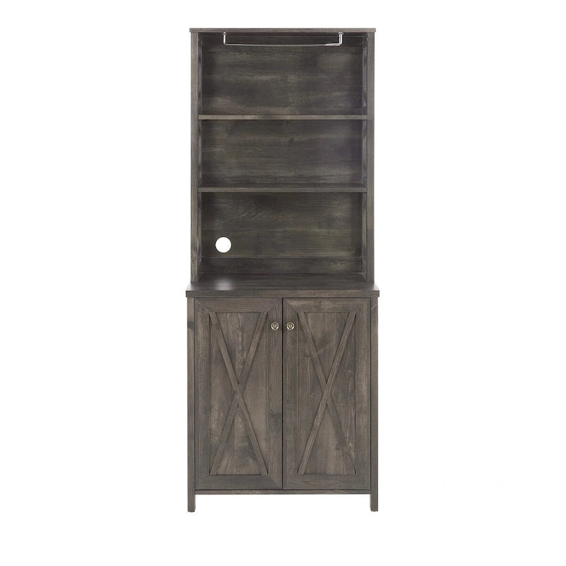 Meuble bas de bar à café en bois avec portes coulissantes façon grange ajourées