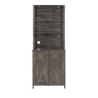 Meuble bas de bar à café en bois avec portes coulissantes façon grange ajourées