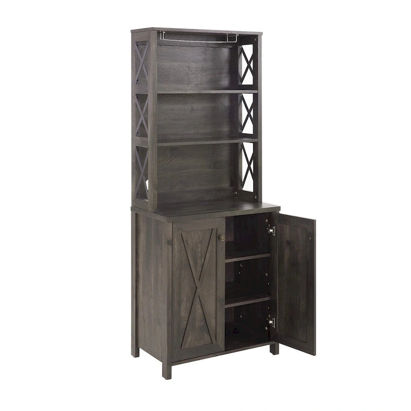 Meuble bas de bar à café en bois avec portes coulissantes façon grange ajourées
