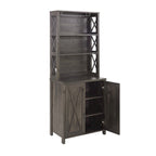 Meuble bas de bar à café en bois avec portes coulissantes façon grange ajourées