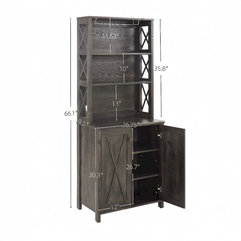 Meuble bas de bar à café en bois avec portes coulissantes façon grange ajourées