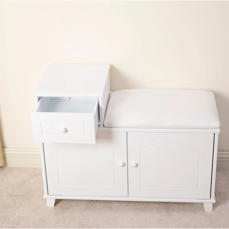 Banc Coffre à Chaussures Ottoman en Bois Blanc avec Tiroir - 80*35*60 cm