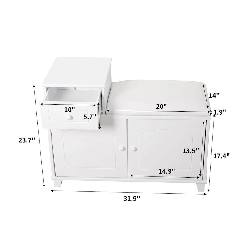 Banc Coffre à Chaussures Ottoman en Bois Blanc avec Tiroir - 80*35*60 cm