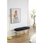 Banquette ronde en fer forgé avec coussin en velours et sac de rangement souple pour chaussures
