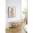 Banquette ronde en fer forgé avec coussin en velours et sac de rangement souple pour chaussures