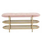 Banquette ronde en fer forgé avec coussin en velours et sac de rangement souple pour chaussures