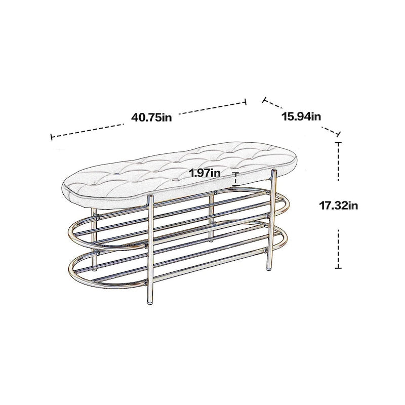 Banquette ronde en fer forgé avec coussin en velours et sac de rangement souple pour chaussures