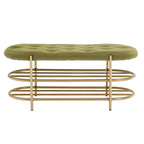 Banquette ronde en fer forgé avec coussin en velours et sac de rangement souple pour chaussures